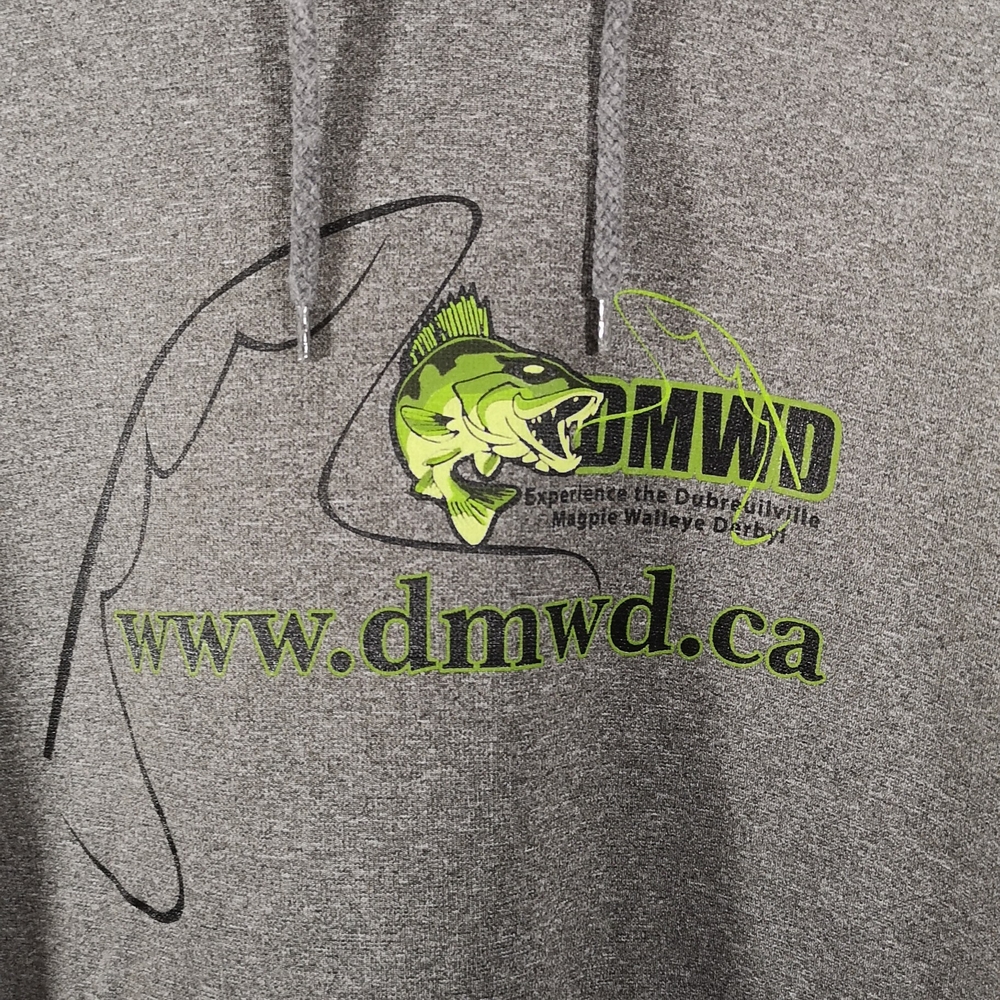Men's Extra Large Grey Fishing Hoodie, Dubreuilville Magpie Walleye Derby, NWOT